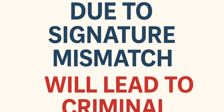 Cheque dishonored due to signature mismatch